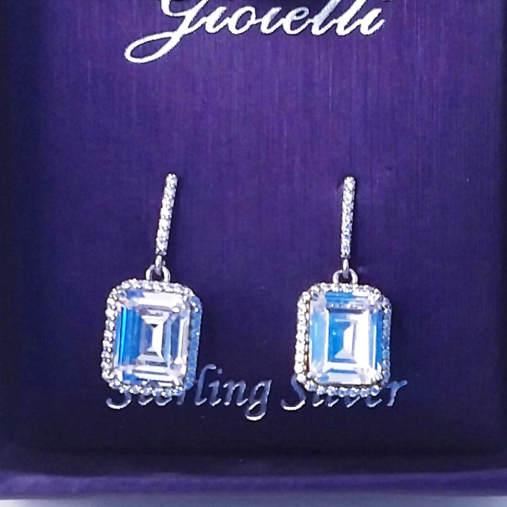 Gioielli Sterling Silver Square Dangle/Drop CZ Earrings